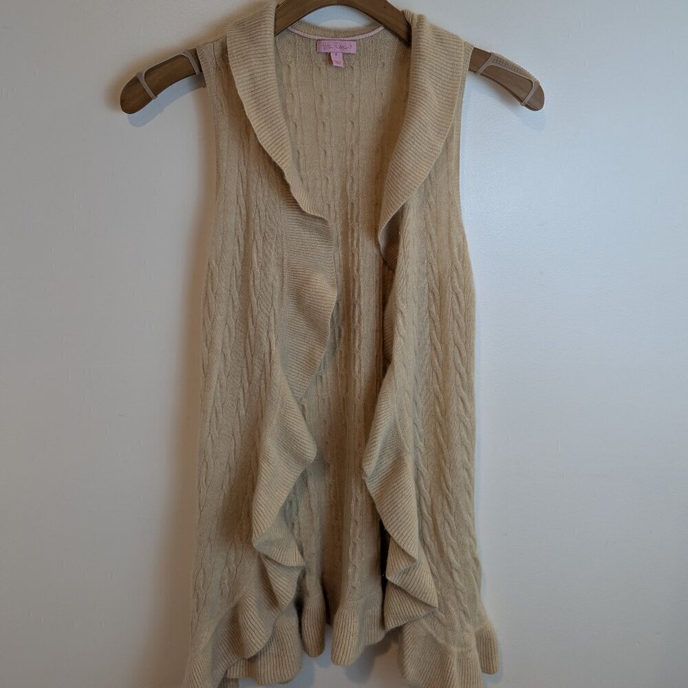 Lily Pulitzer Tan 100% Cashmere Open Vest, Sz M
